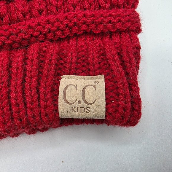 CC Kids Solid Red Knit Beanie Ribbed Soft Warm Winter Outdoors Casual Comfort - Picture 3 of 7